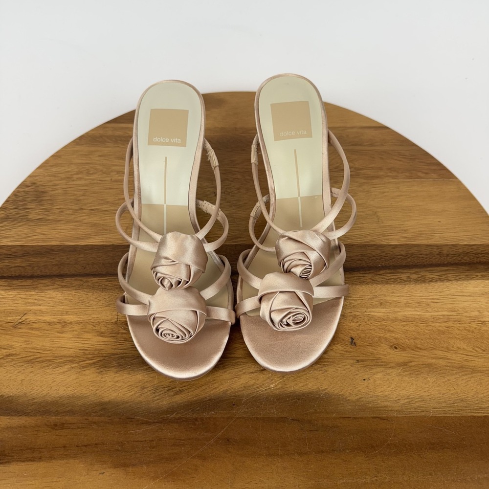 New Womens Dolce Vita Linzy Satin Pink Roses Heeled Slide Sandals Size 6 M NWOB